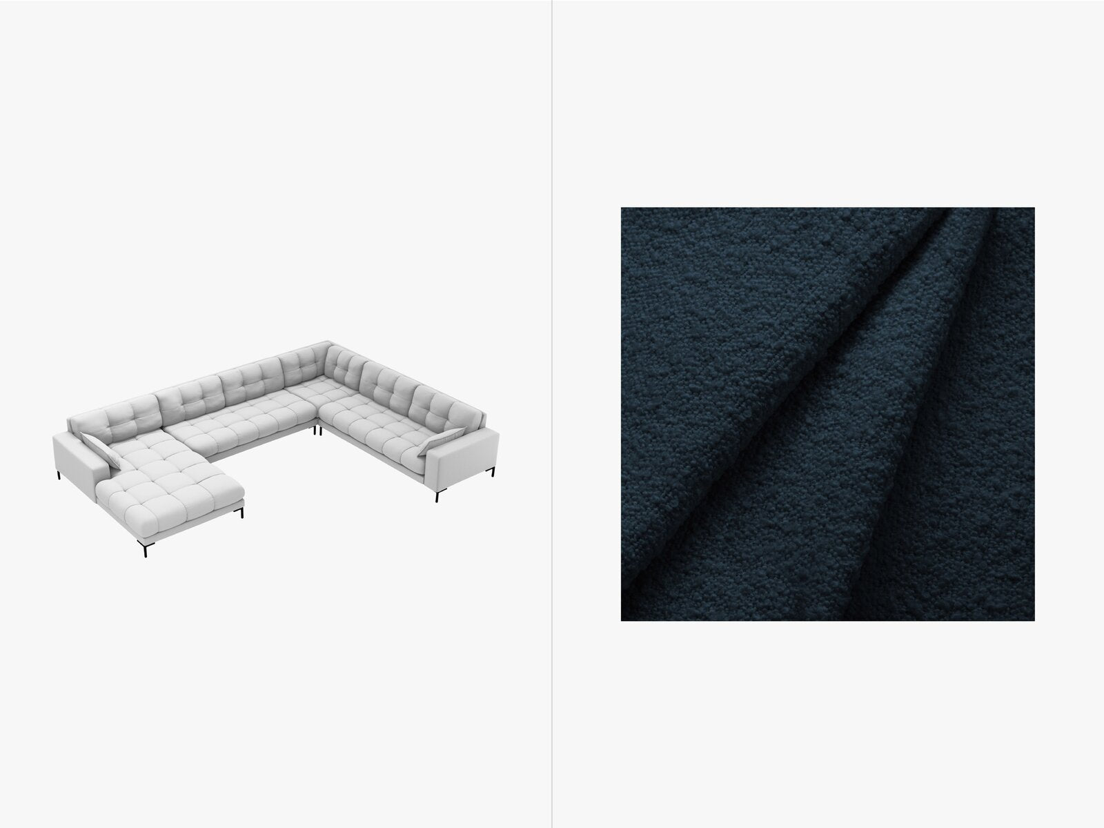 Micadoni Wohnlandschaft Mamaia 7-Sitzer Rechts Boucle Baloo Dunkelblau schwarze Beine