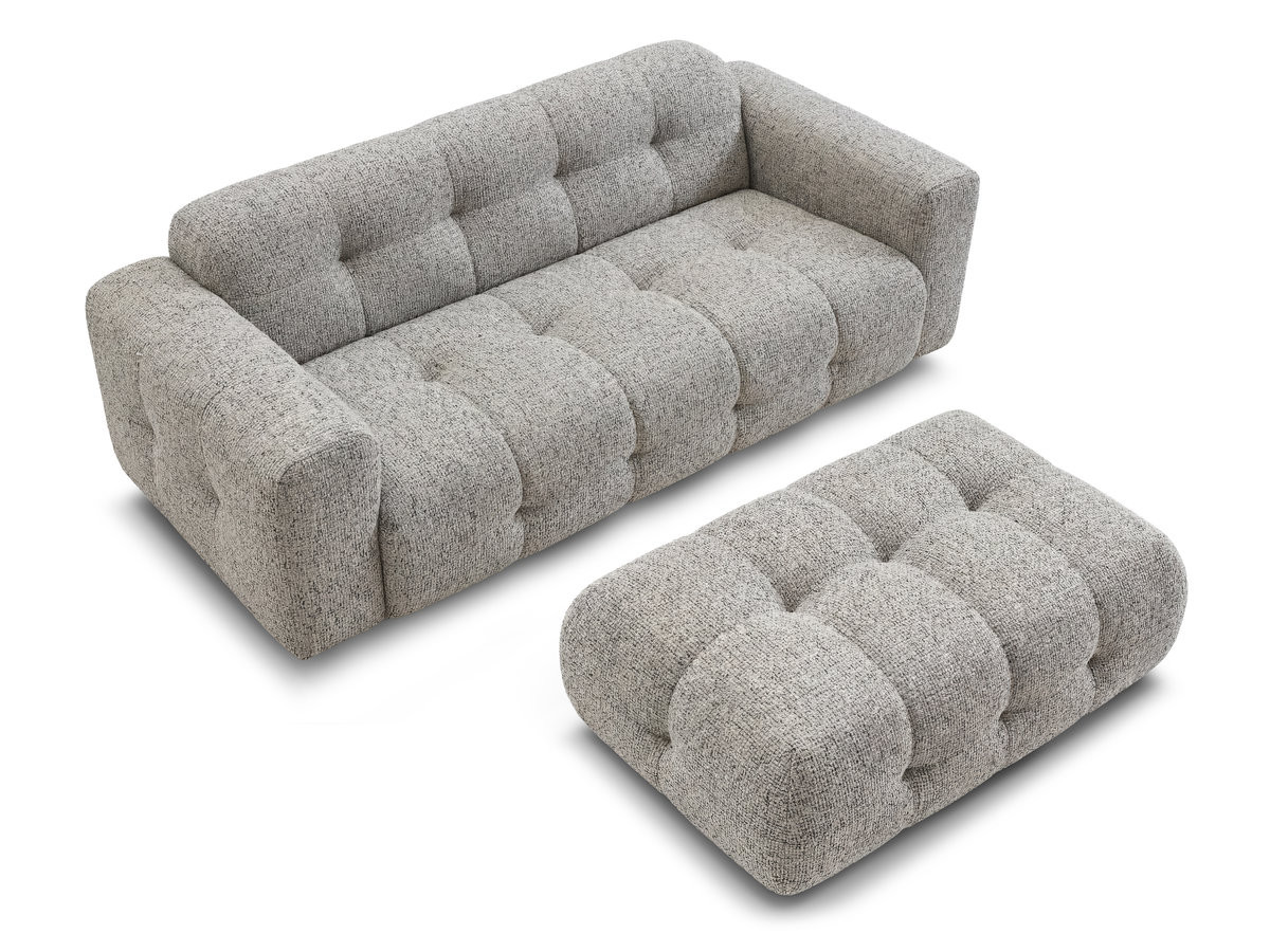 Bobochic Laura Sofa 3-Sitzer mit großem Pouf Melange-Stoff Taupe