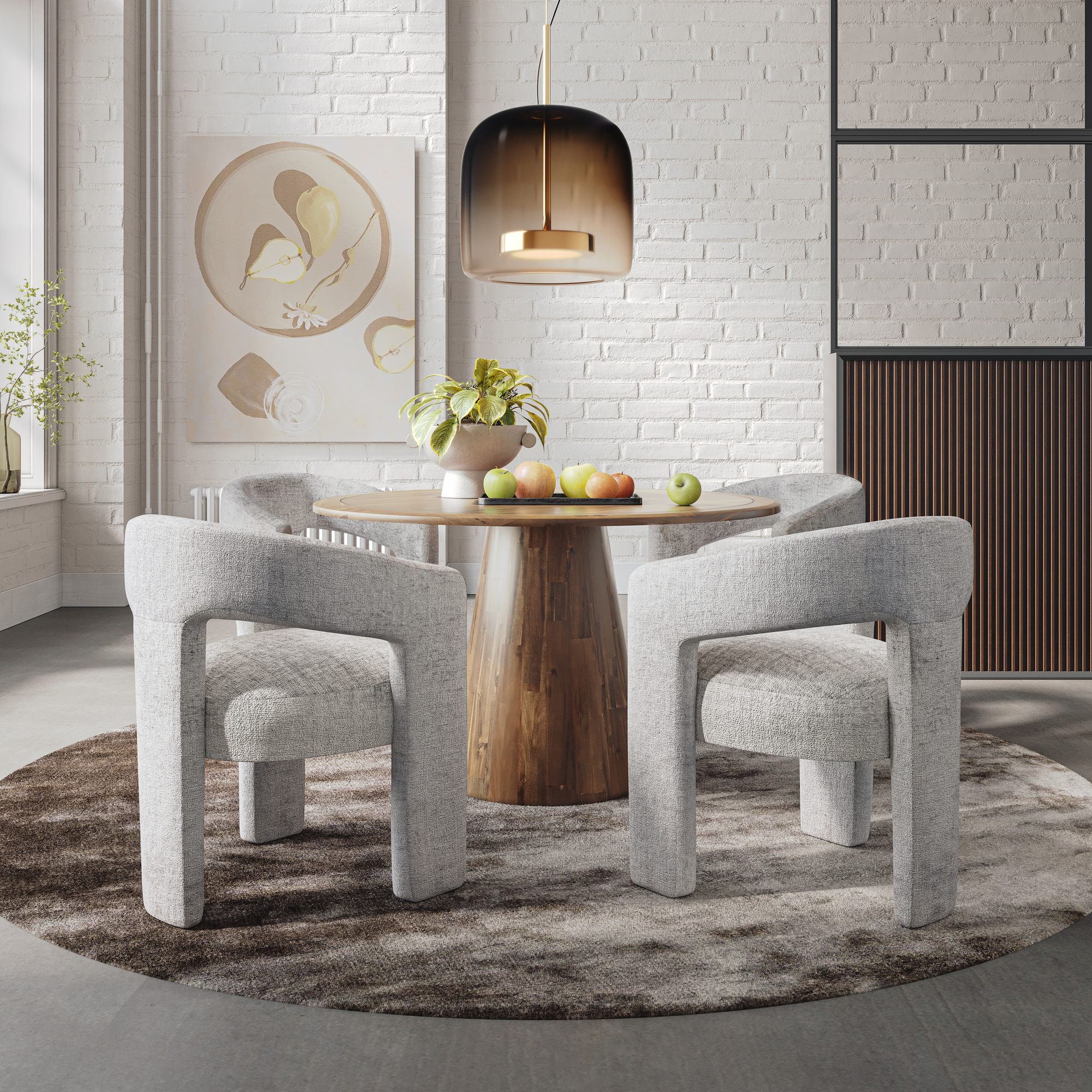 Livin Hill Set Avola: Esstisch 127 cm + 4× Polsterstuhl Leith Silbergrau, Tisch Walnuss
