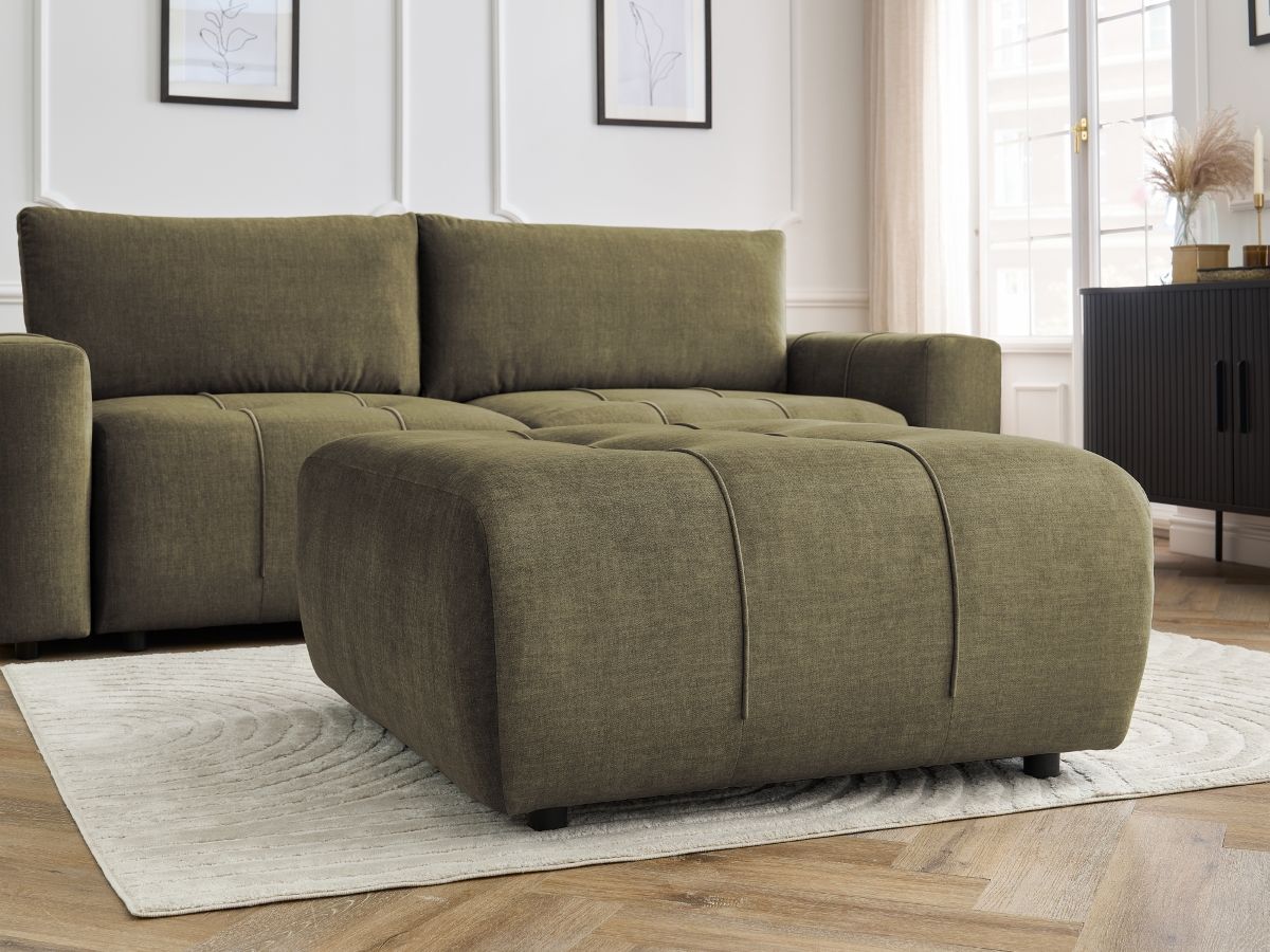 Bobochic Arsene Schlafsofa 4-Sitzer mit Bettkasten und Pouf Samt Grün