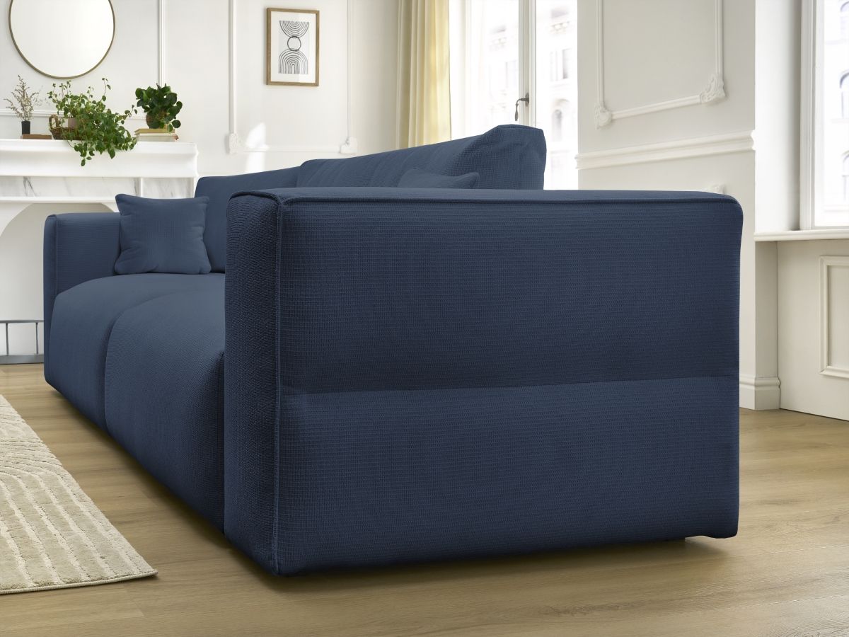 Bobochic Ezechiel Schlafsofa 3-Sitzer mit Bettkasten Melange-Stoff Dunkelblau