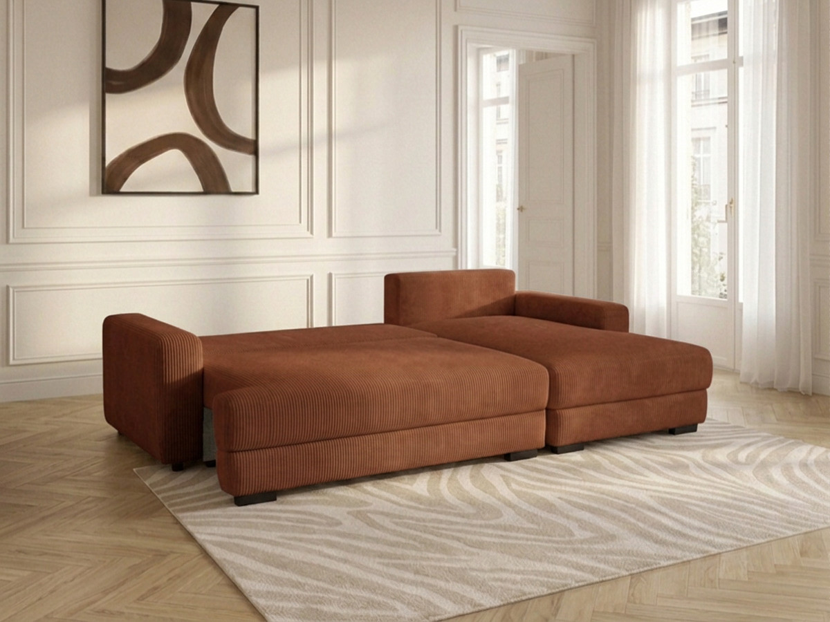 Bobochic Campi Ecksofa mit Schlaffunktion und Bettkasten Cordsamt Orange Ecke rechts