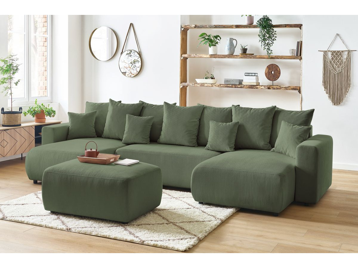 Bobochic Envy Wohnlandschaft mit Pouf Cordsamt Grün