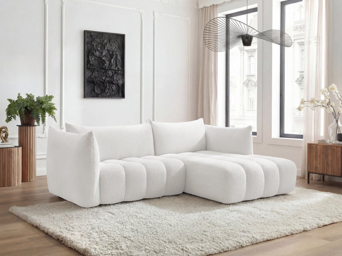 Bobochic Azra Ecksofa 262 × 178 cm Bouclé-Stoff Weiß Ecke rechts