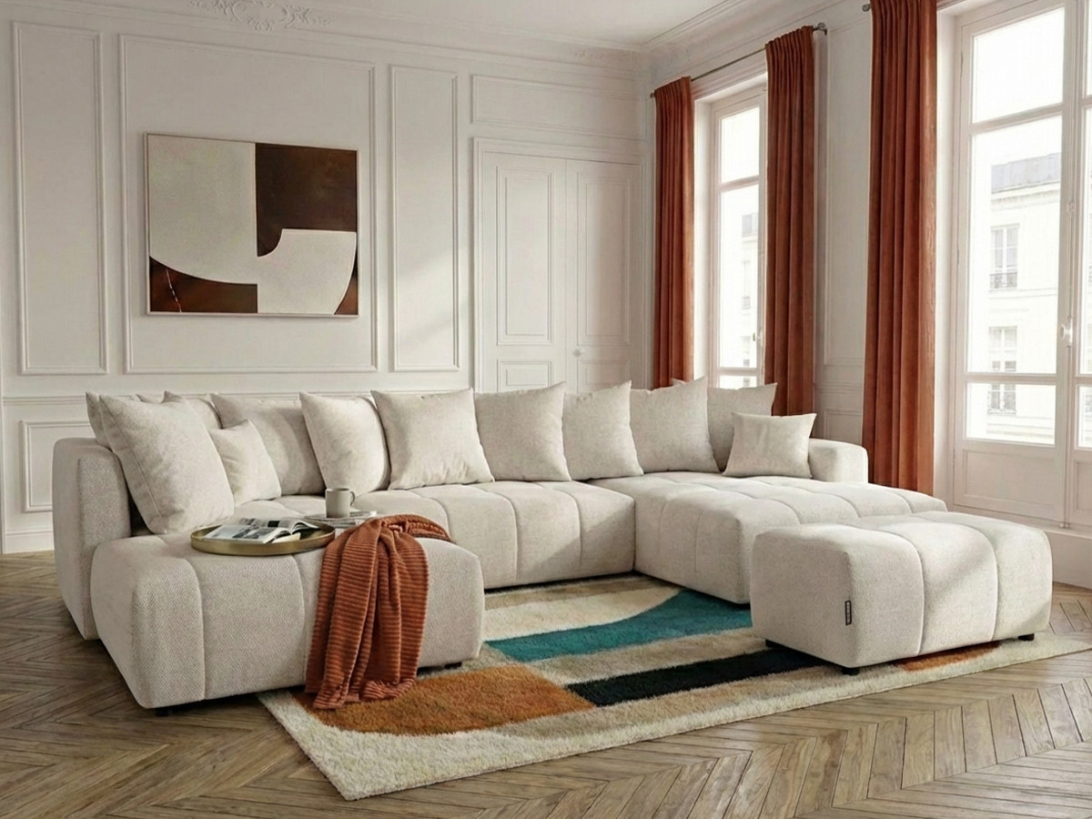 Bobochic Roxelane Wohnlandschaft mit Pouf Melange-Stoff Beige Ecke rechts