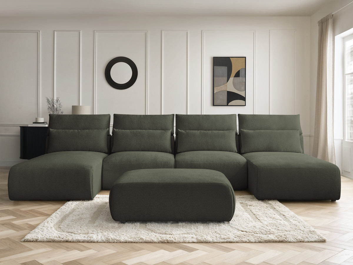 Bobochic Jana Wohnlandschaft mit großem Pouf Melange-Stoff Grün