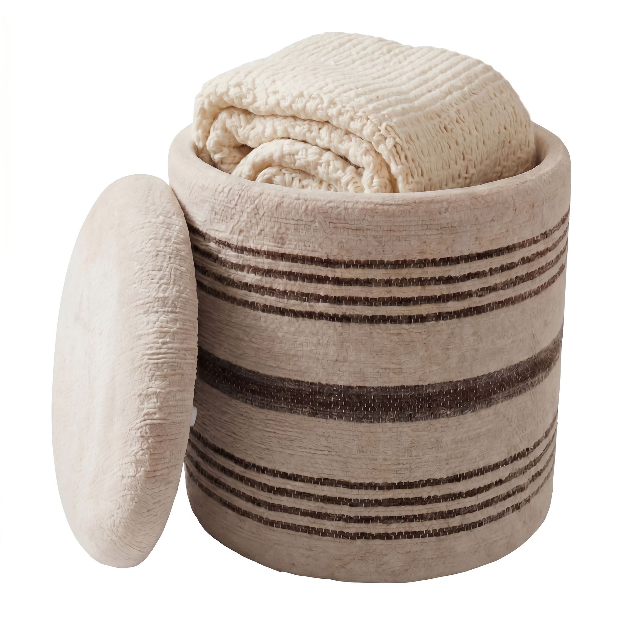 Sitzhocker Varhaug Stoff Beige Ø 40 cm