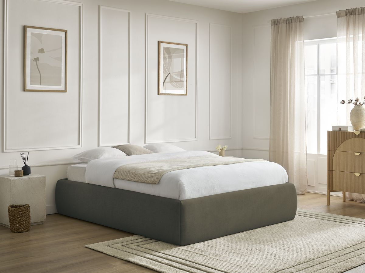 Bobochic Inera Bettgestell mit Bettkasten, ohne Kopfteil Stoff Grün, Liegefläche 180 × 200 cm