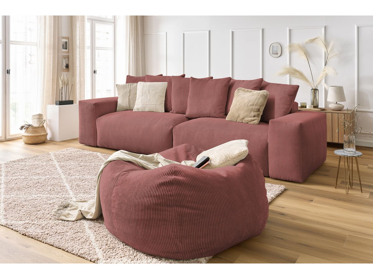 Bobochic Voltaire Sofa 5-Sitzer mit Pouf Cordsamt Rosa