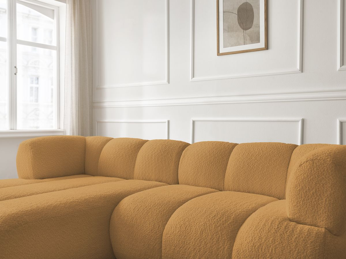 Bobochic Pamira Ecksofa mit Pouf Bouclé-Stoff Gelb Ecke links