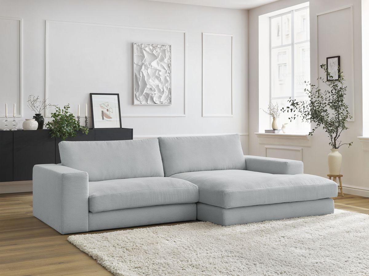 Bobochic Leonard Ecksofa 274 × 159 cm Cordsamt Hellgrau Ecke rechts