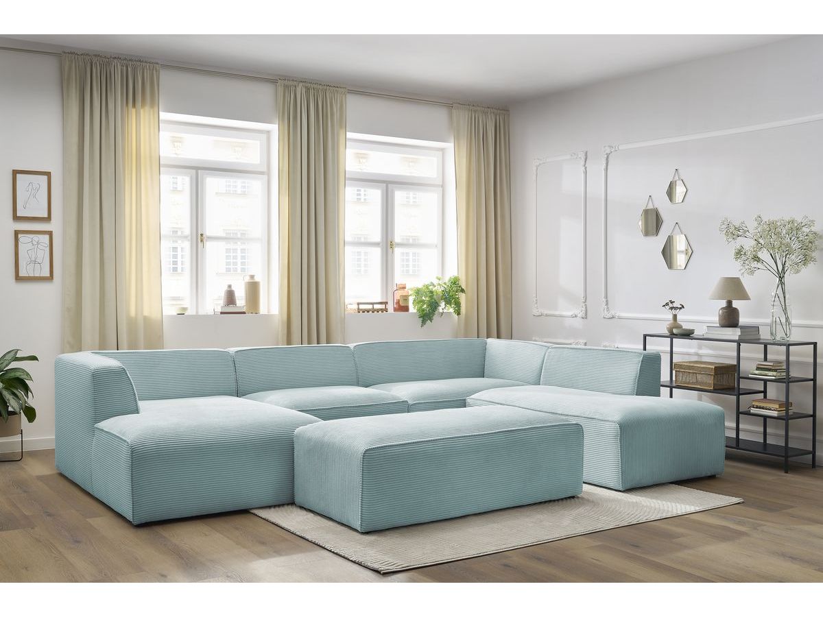 Bobochic Megeve Wohnlandschaft mit Pouf Cordsamt Hellblau Ecke links
