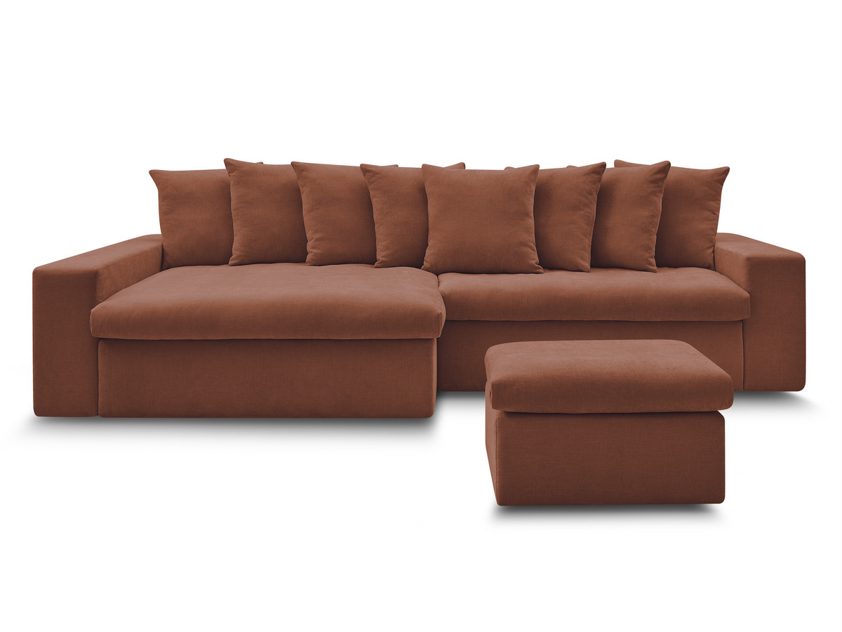 Bobochic Enore Ecksofa mit Pouf Stoff Rot Ecke links