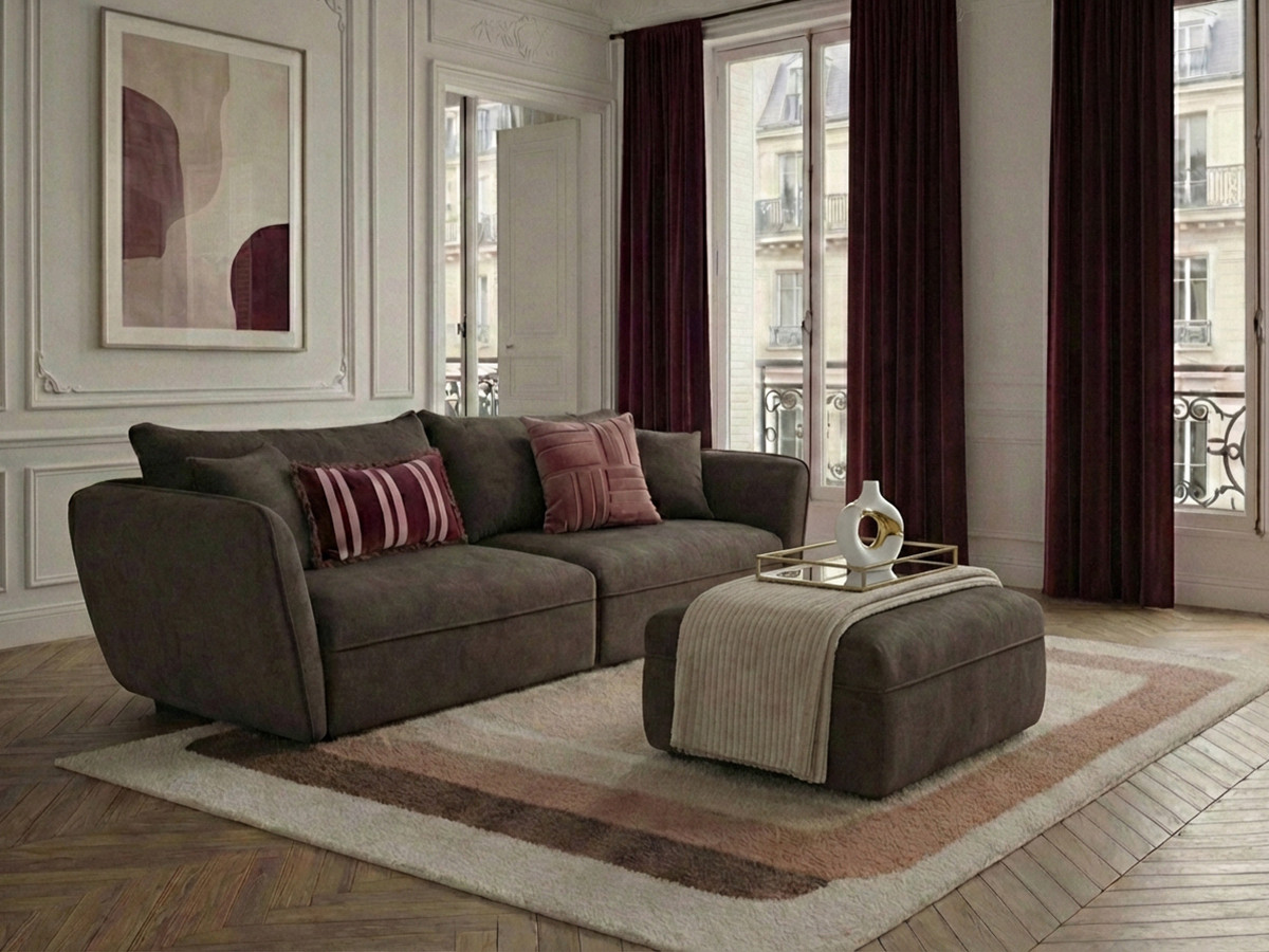 Bobochic Luigi Sofa 3-Sitzer mit Pouf Strukturstoff Taupe