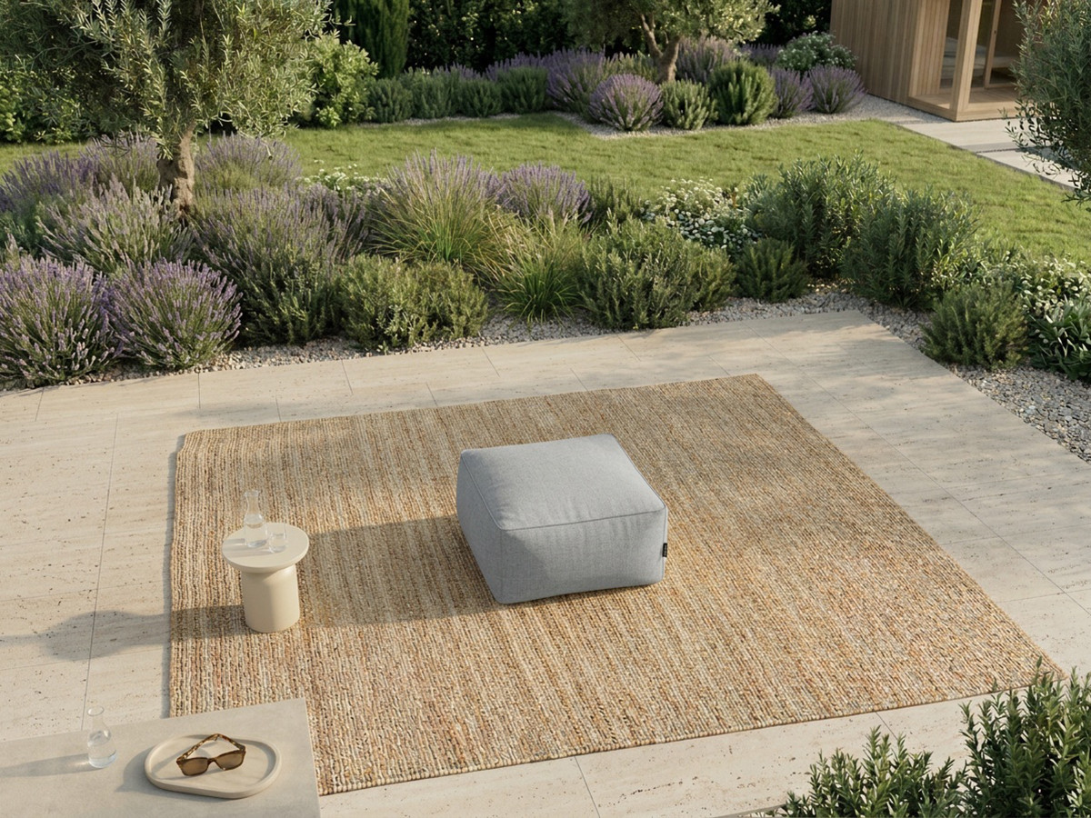 Bobochic Riviera Pouf 80 × 80 cm Stoff Hellgrau