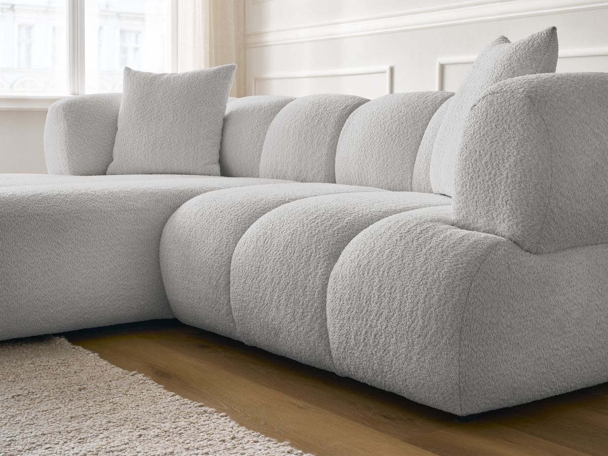 Bobochic Pamira Ecksofa mit Pouf Bouclé-Stoff Hellgrau Ecke links