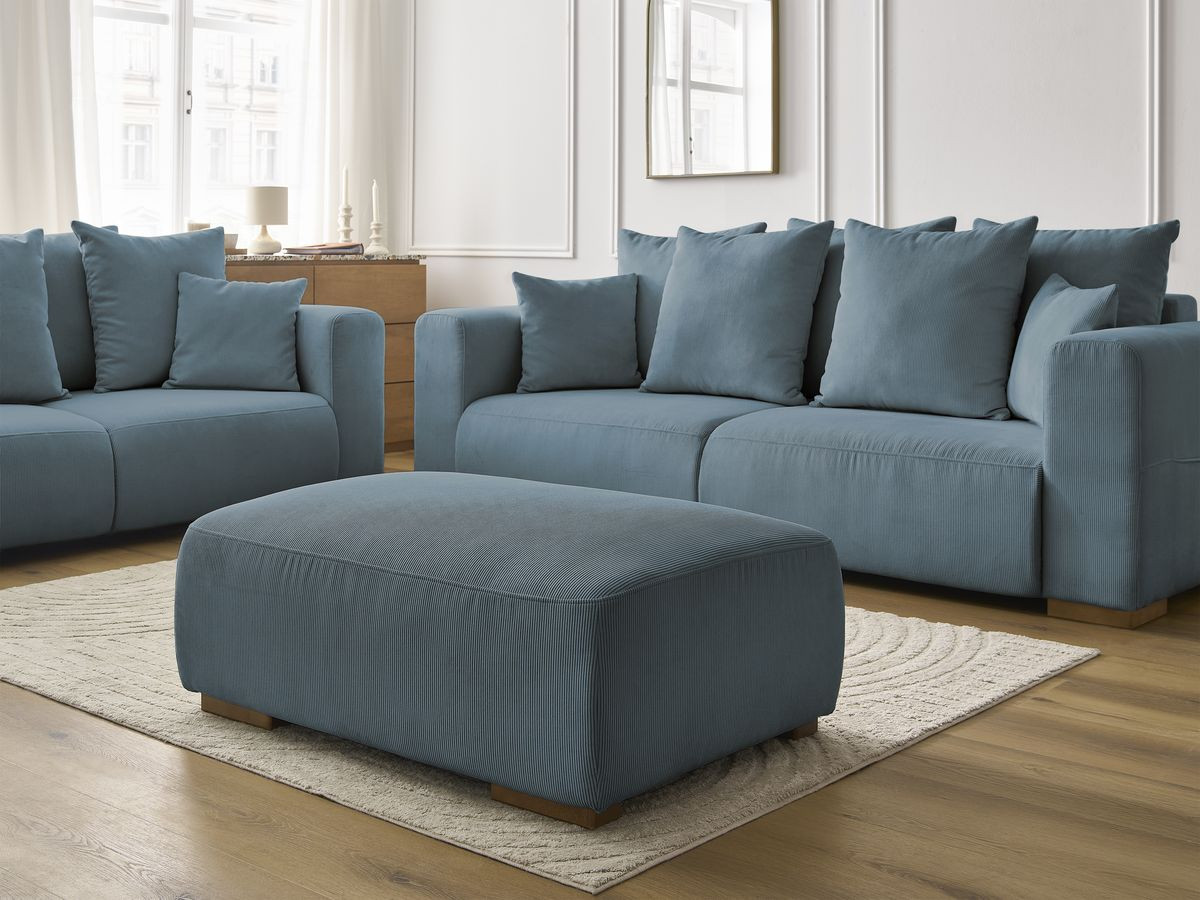 Bobochic Sidonie Sofa 6-Sitzer mit Pouf Cordsamt Dunkelblau