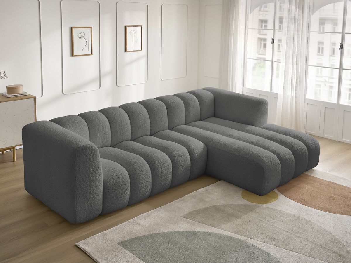 Bobochic Talia Ecksofa Bouclé-Stoff Dunkelgrau Ecke rechts