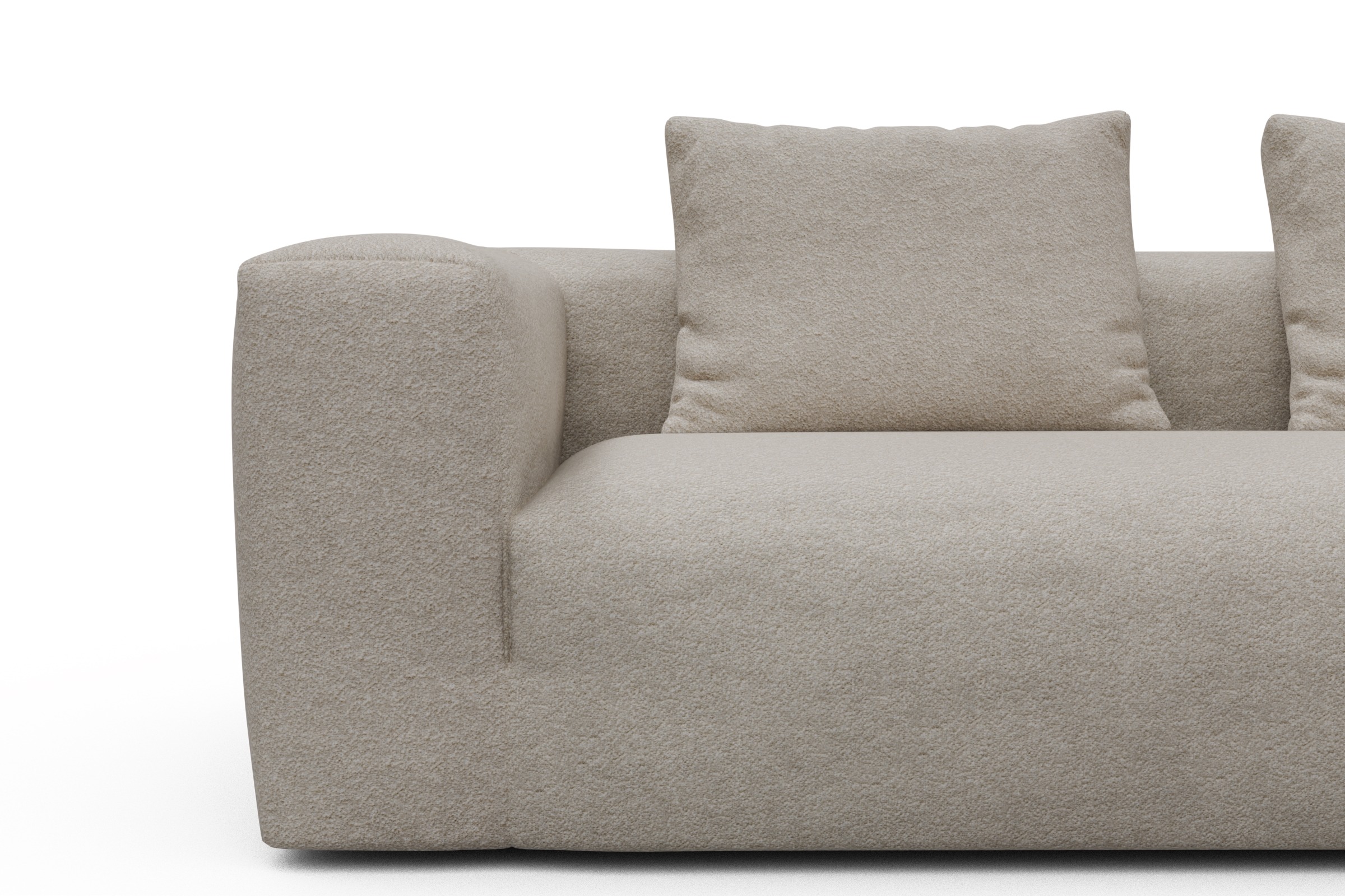 Wohnlandschaft Fred Relax-Ecke links mit 2-Sitzer und Chaiselongue rechts Aivi-Lace-Beige