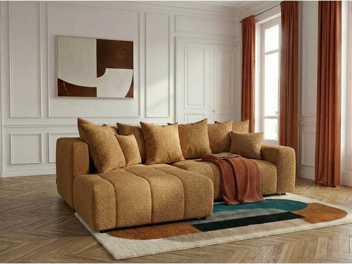 Bobochic Roxelane Ecksofa mit Schlaffunktion und Bettkasten Bouclé-Stoff Gelb Ecke links