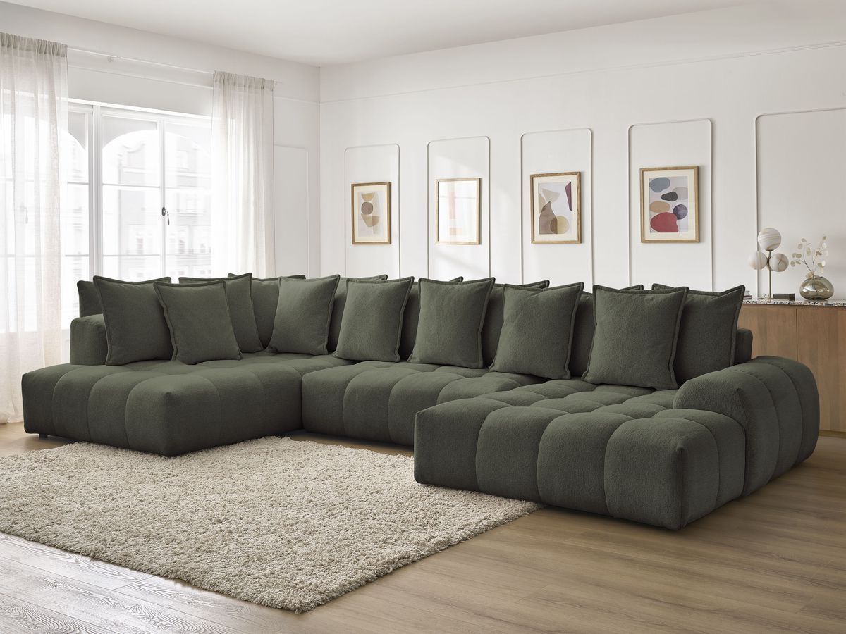 Bobochic Everest Wohnlandschaft, 14 Kissen Melange-Stoff Grün Ecke rechts