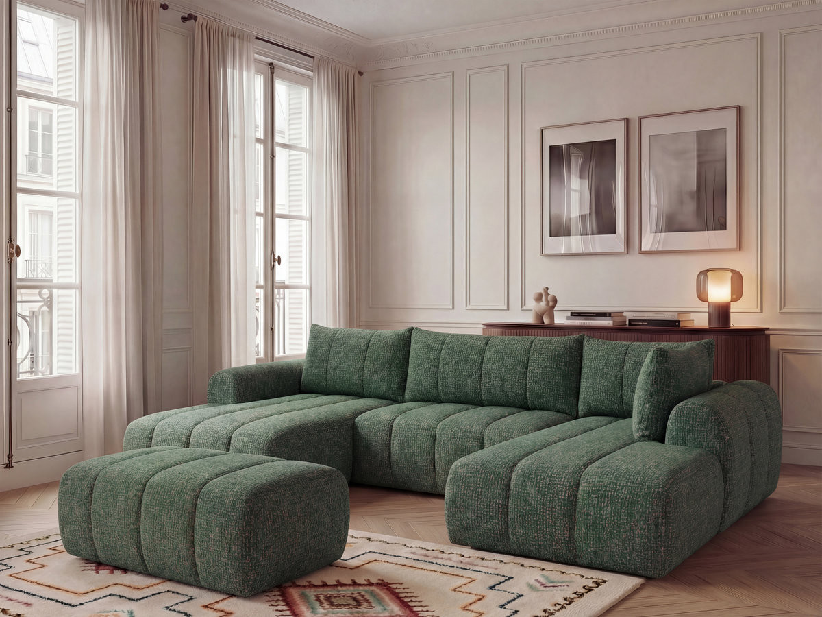 Bobochic Nesty Wohnlandschaft mit Pouf Melange-Stoff Dunkelgrün Ecke links