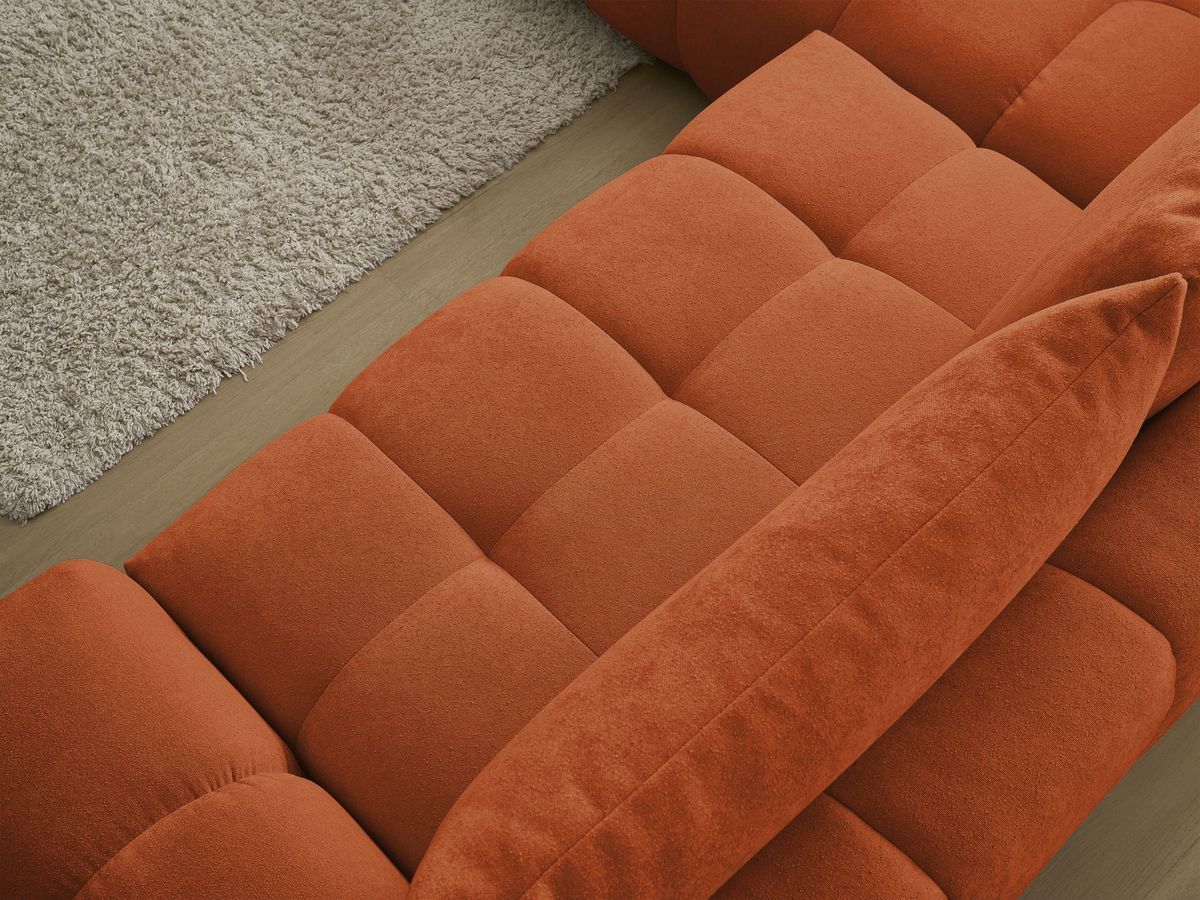 Bobochic Everest Ecksofa mit Schlaffunktion und Bettkasten 320 × 212 cm, 5 Kissen Strukturstoff Orange Ecke links