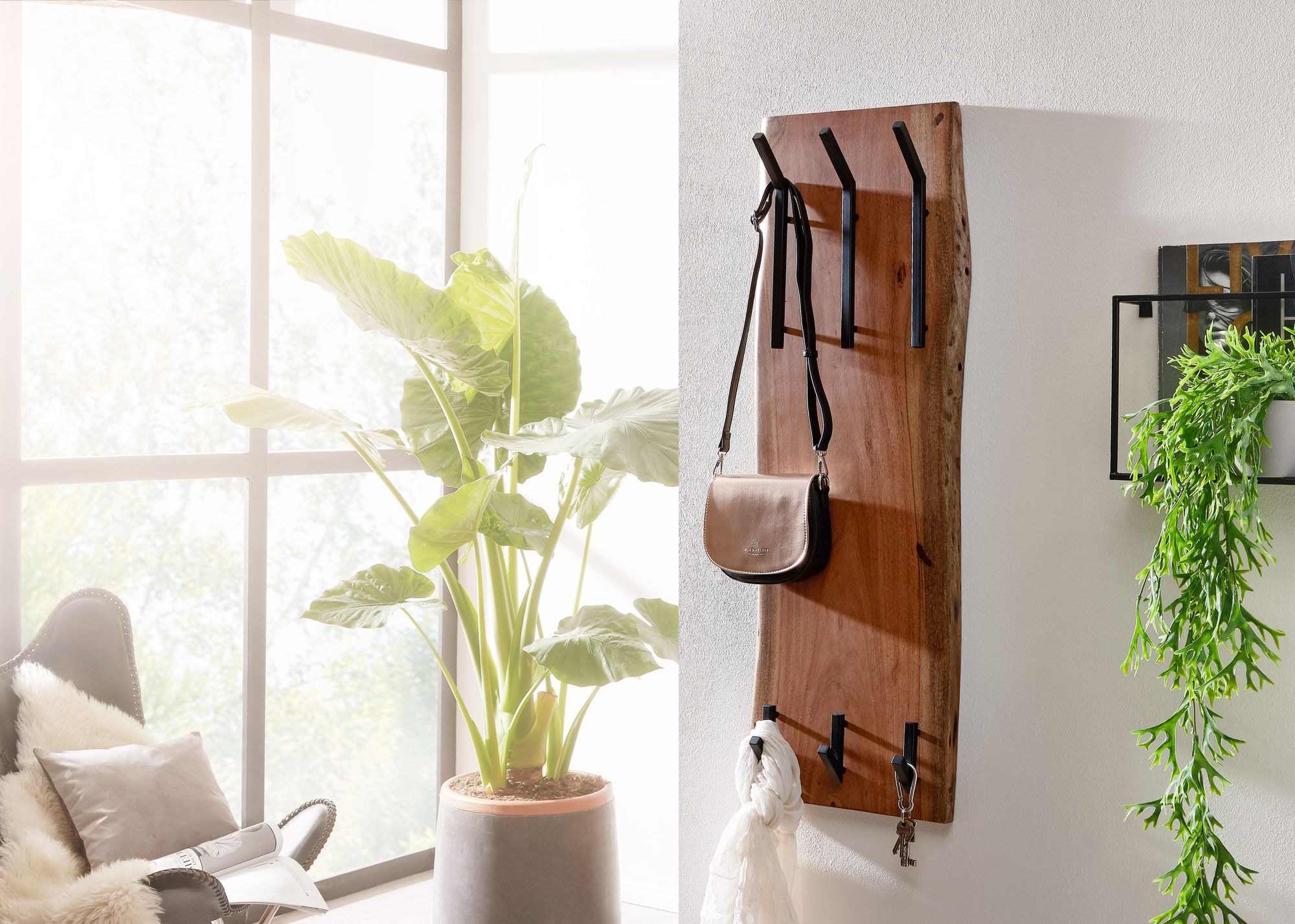 Wandgarderobe Arnarstapi Akazie Massivholz Braun 35,5 × 11 × 100 cm