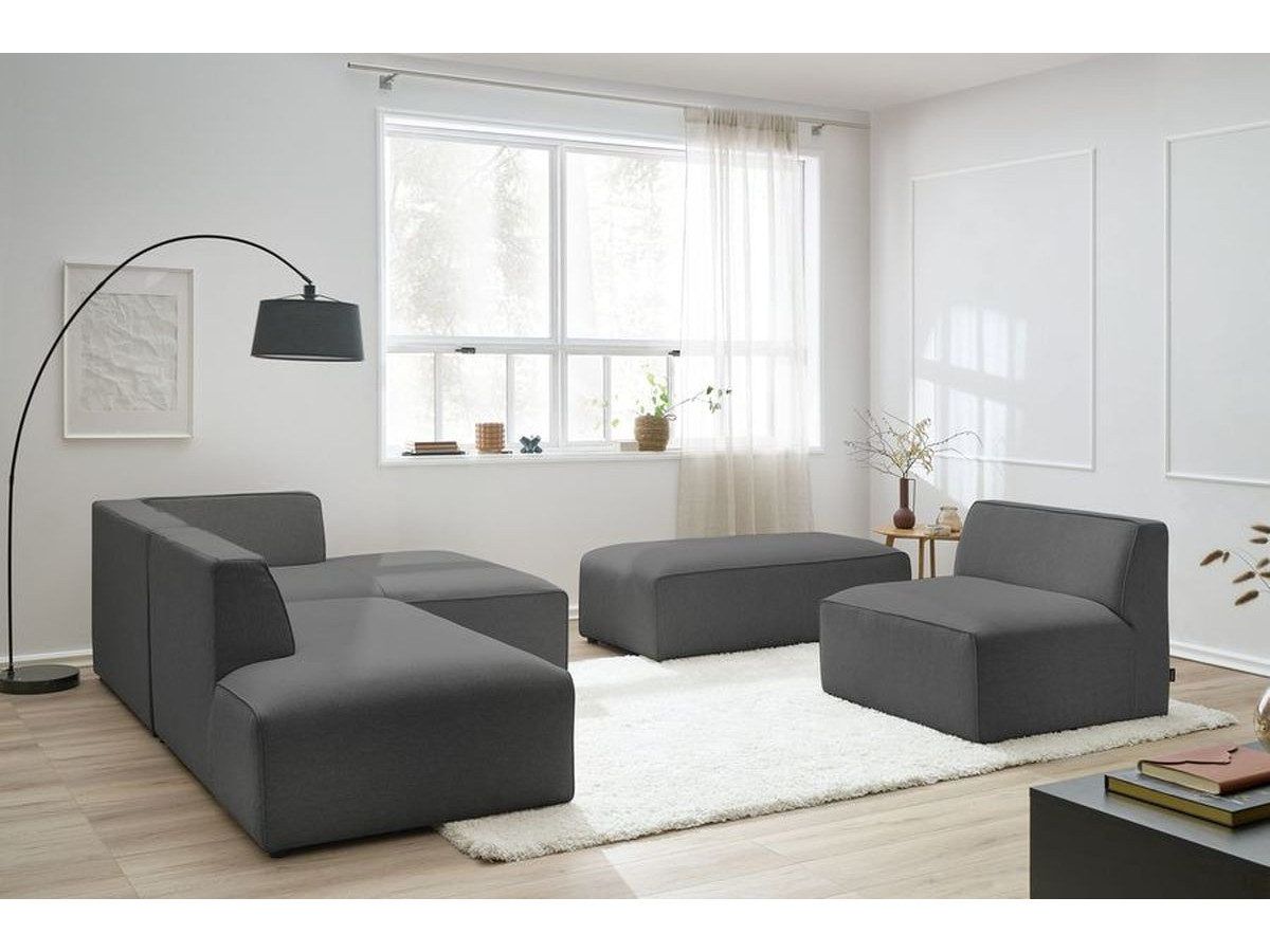 Bobochic Megeve Ecksofa mit Pouf Melange-Stoff Dunkelgrau Ecke rechts