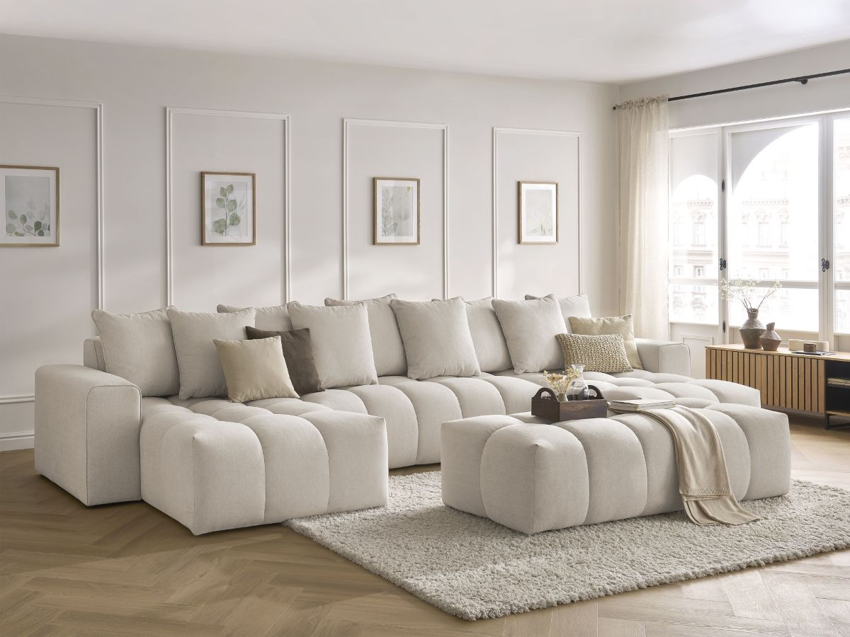 Bobochic Mont-blanc Wohnlandschaft mit Pouf Melange-Stoff Beige