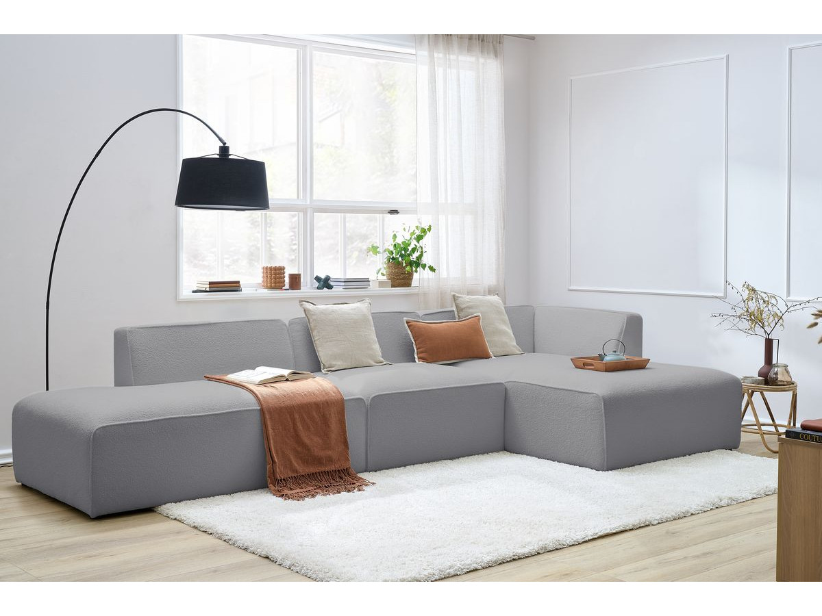 Bobochic Megeve Ecksofa mit Pouf Bouclé-Stoff Hellgrau Ecke rechts