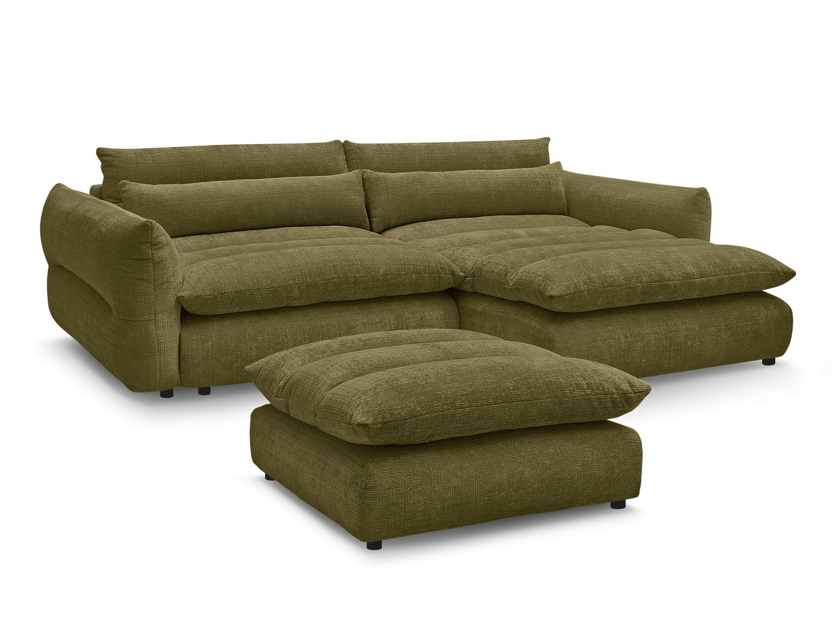 Bobochic Neil Ecksofa mit Pouf Strukturstoff Grün Ecke rechts