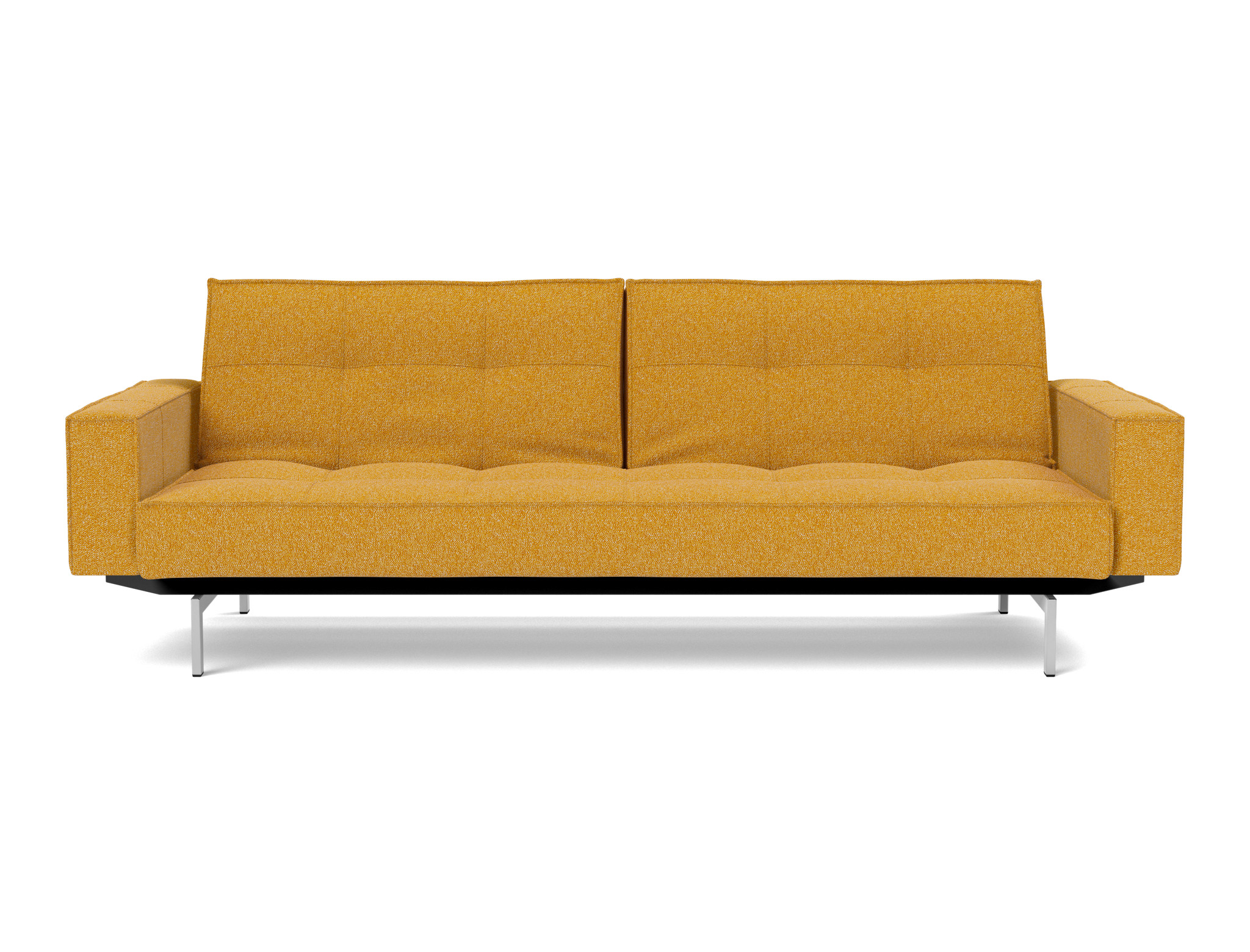 Schlafsofa Splitback mit Armlehnen Boucle Skandi 536-Ochre Beine Chrom