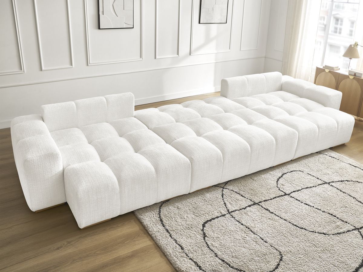 Bobochic Anakin Wohnlandschaft, Liegefläche 137 × 382 cm, 3 Kissen Strukturstoff Weiß