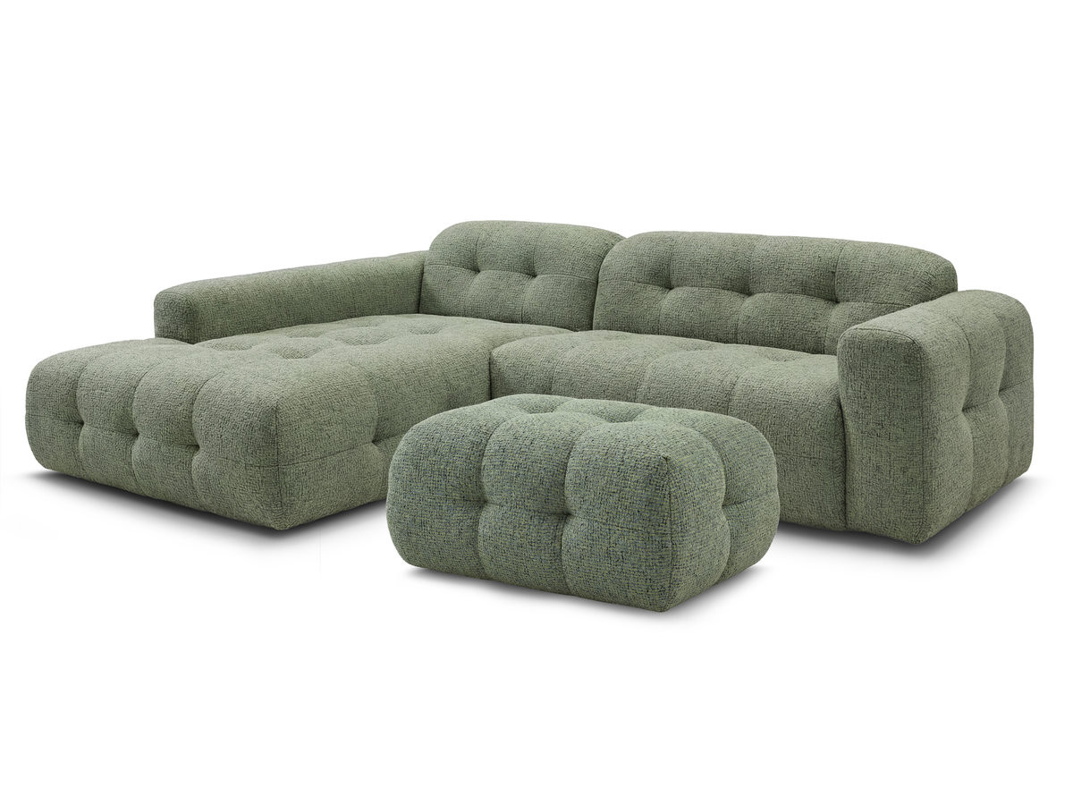 Bobochic Laura Ecksofa mit kleinem Pouf Melange-Stoff Hellgrün Ecke links