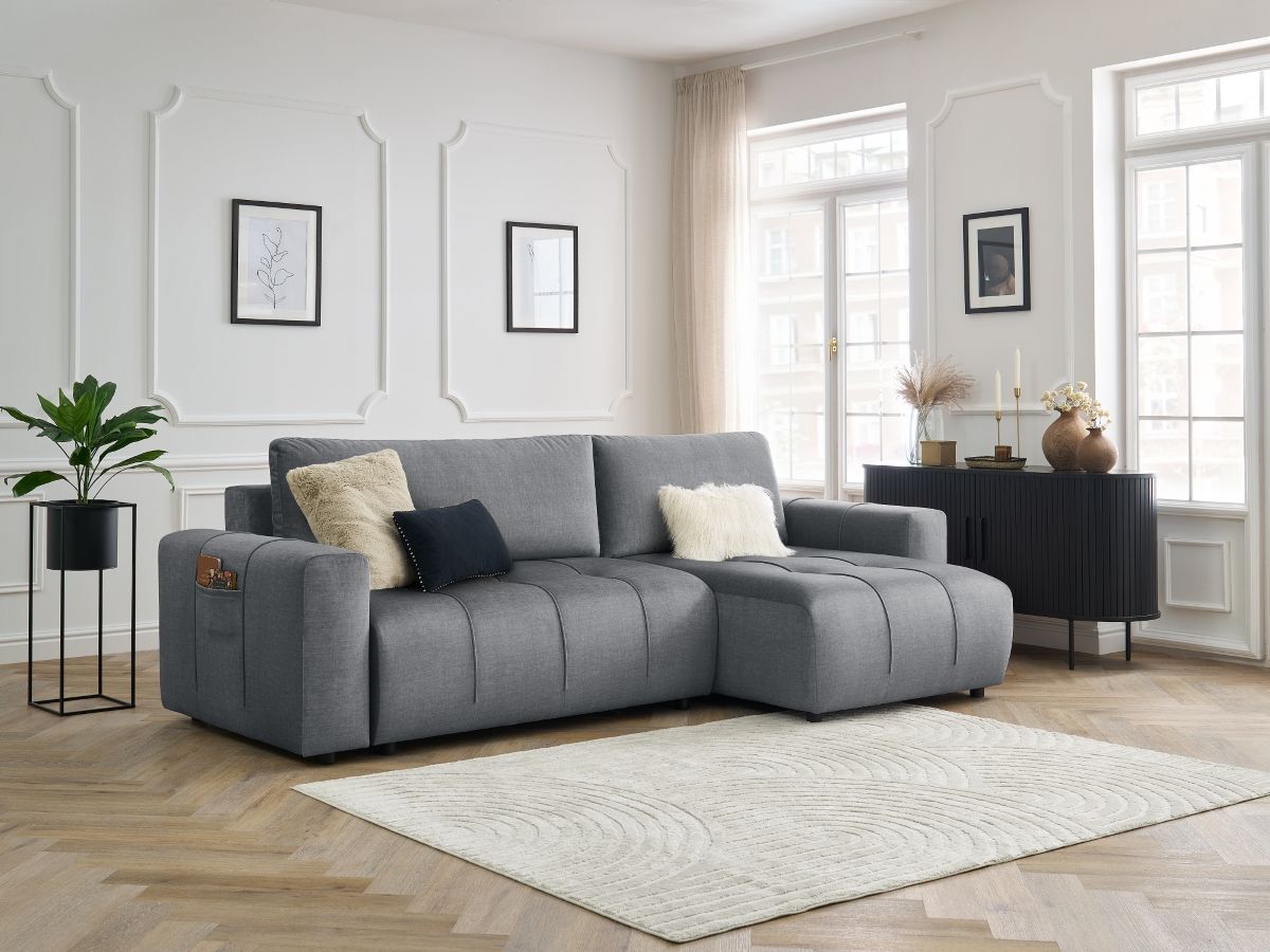 Bobochic Arsene Ecksofa mit Schlaffunktion und Bettkasten 288 × 148 cm Samt Dunkelgrau