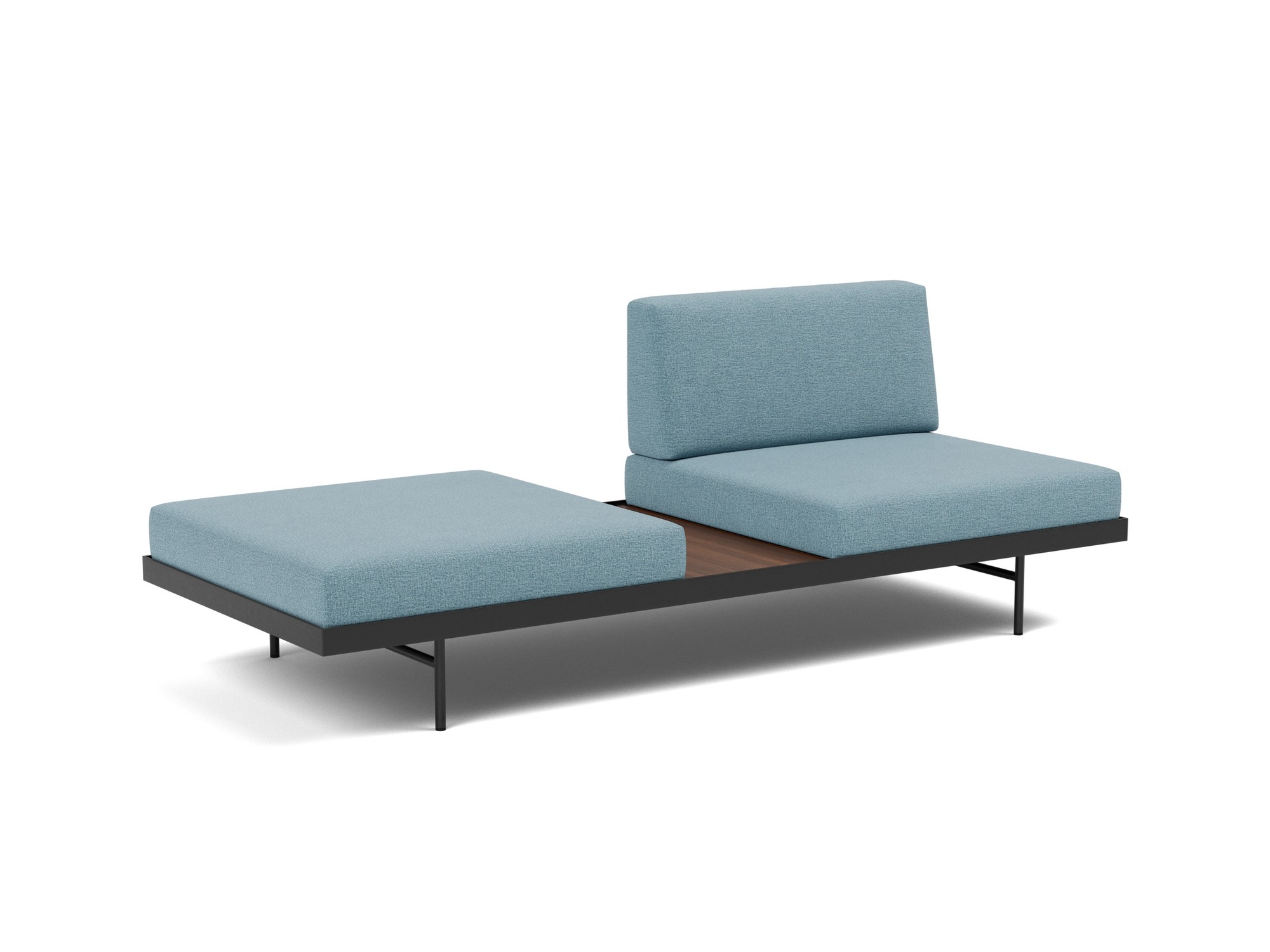 Tagesbett Puri Flachgewebe Mixed Dance 525-Light-Blue Beine mit Nussbaumtisch
