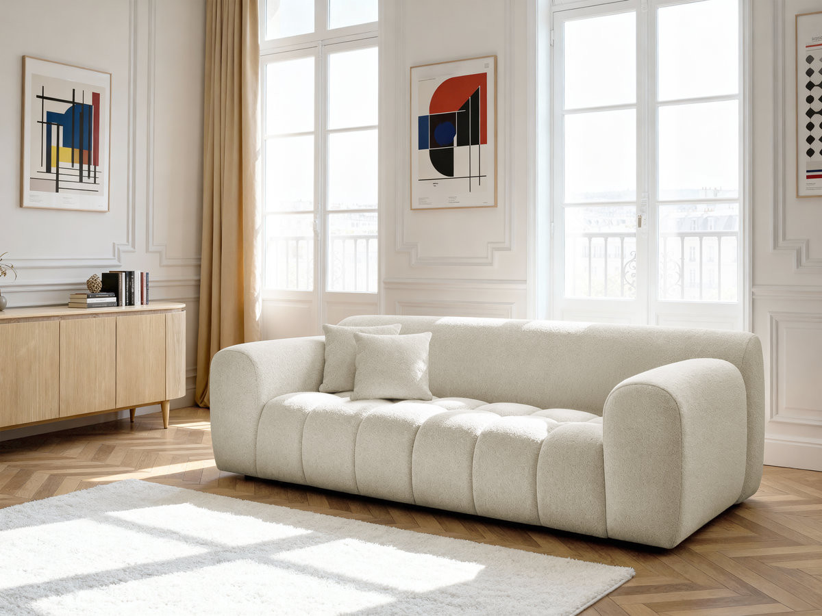 Bobochic Melisse Sofa 3-Sitzer Melange-Stoff Weiß