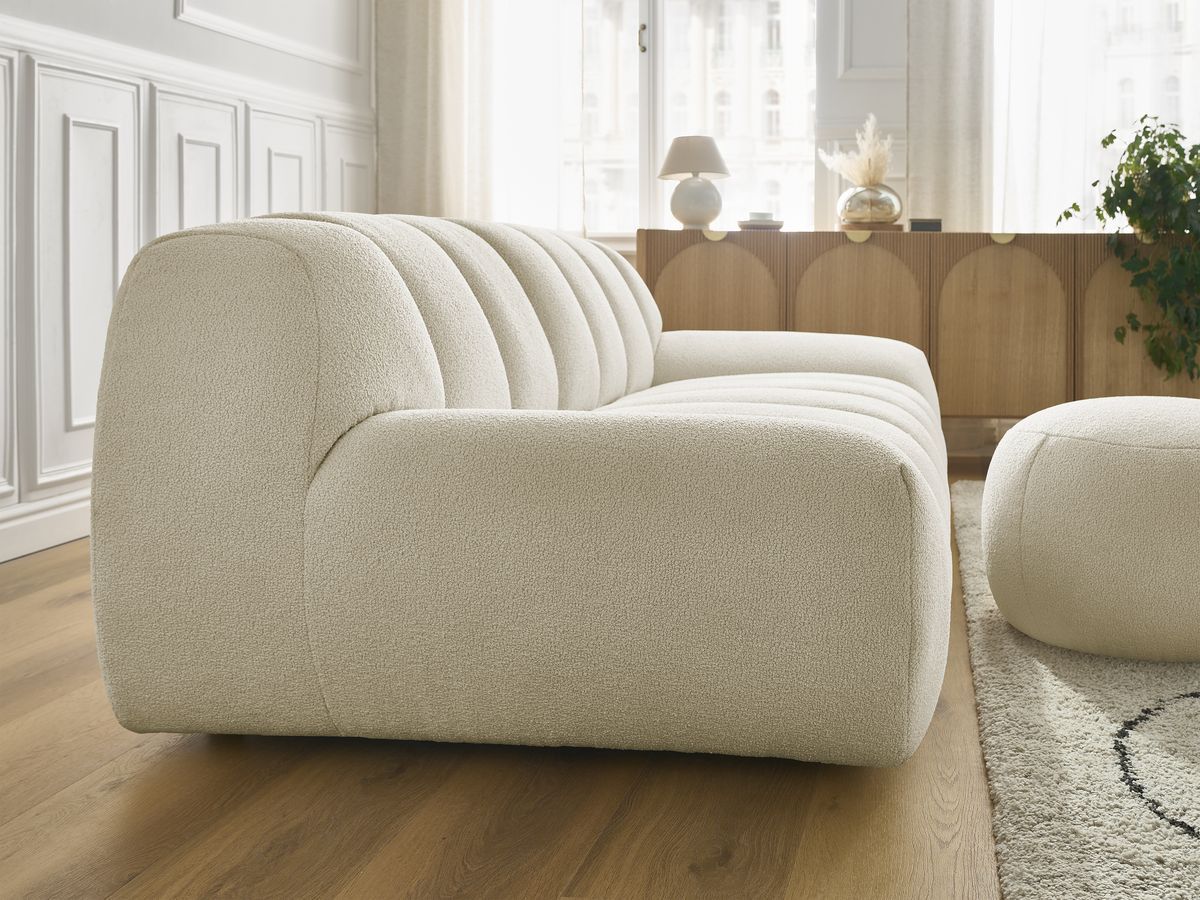 Bobochic Hayden Sofa 3-Sitzer mit Pouf 226 × 107 cm Bouclé-Stoff Beige