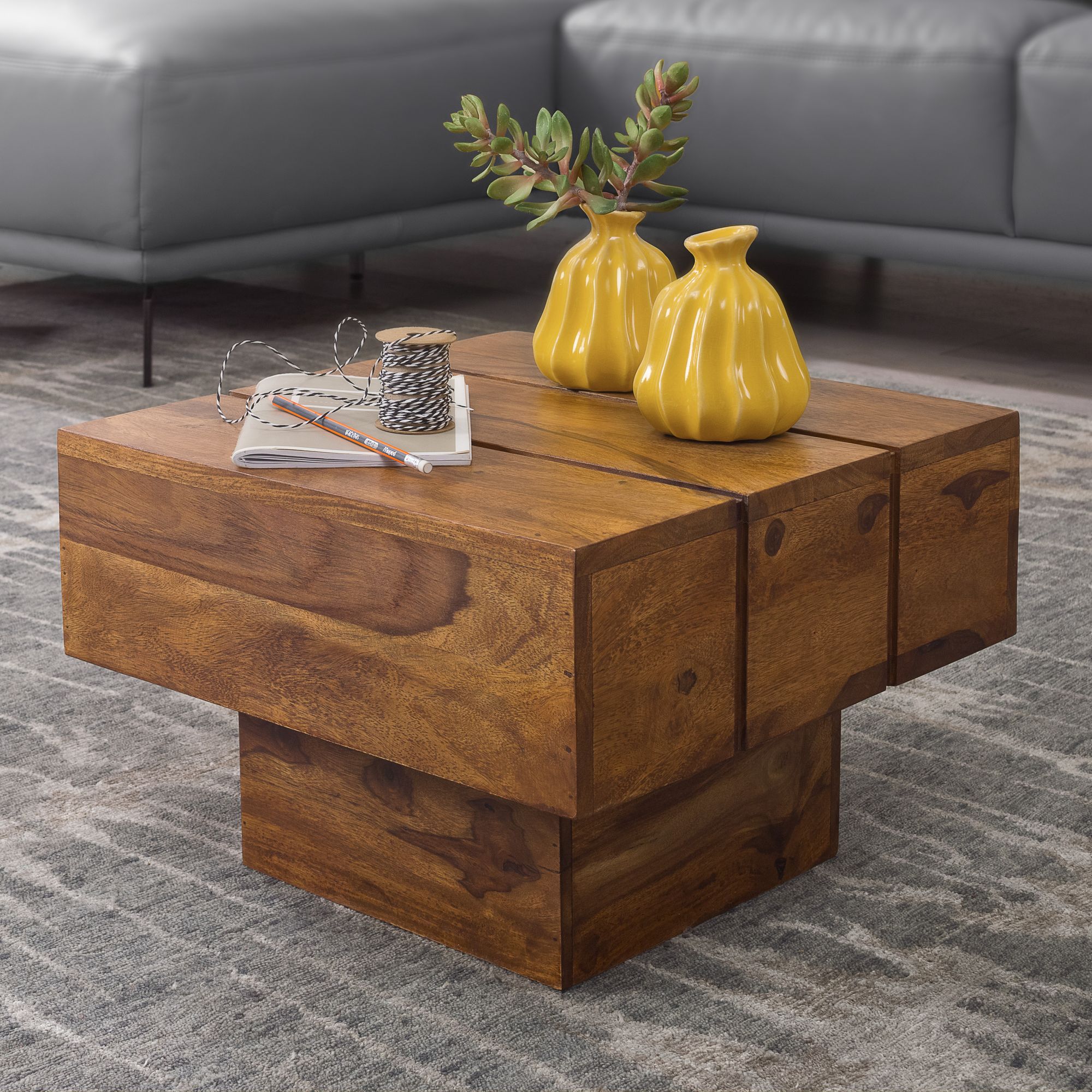 Beistelltisch Leikanger Sheesham Massivholz 44 × 44 × 30 cm