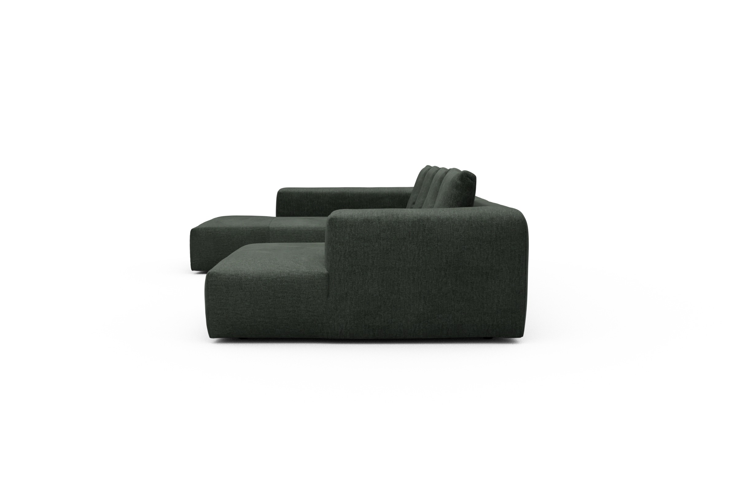 Wohnlandschaft Fred Relax-Ecke links mit 2-Sitzer und Chaiselongue rechts Boucle Aivi 818-Pine-Green