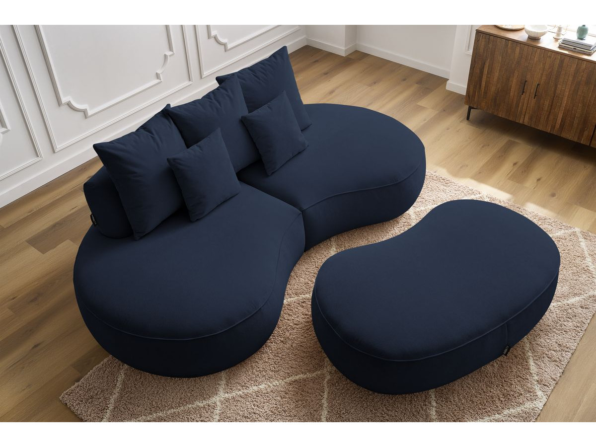 Bobochic Saint-germain Sofa 5-Sitzer mit Pouf Strukturstoff Dunkelblau