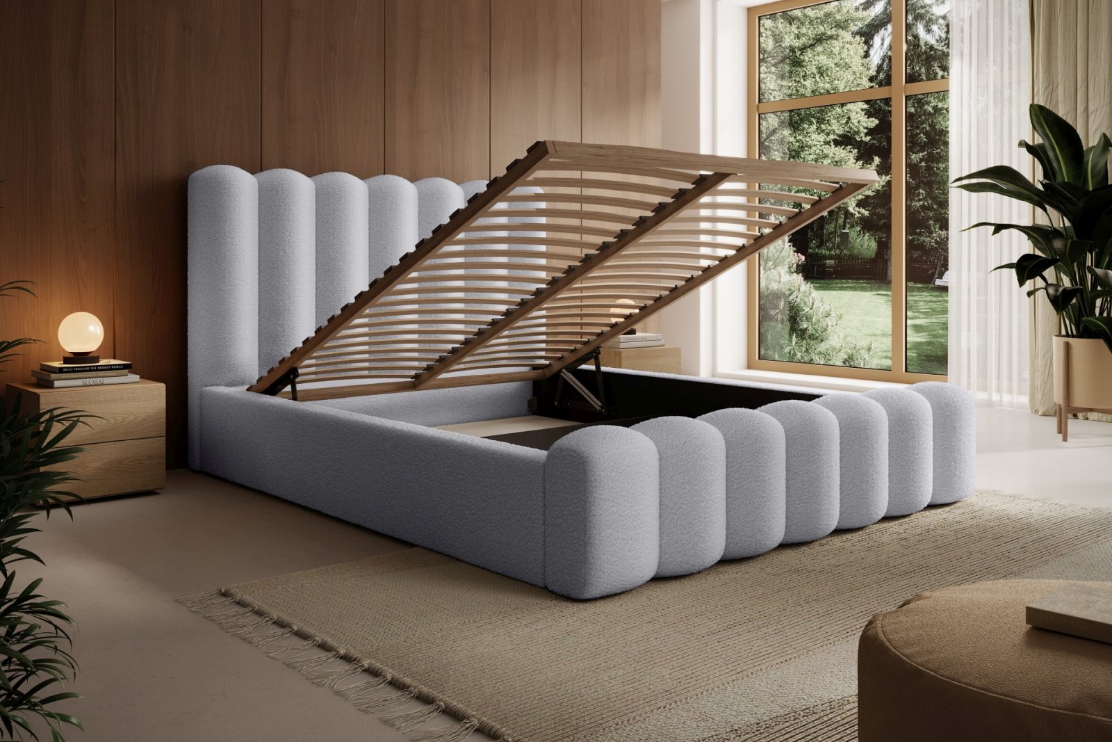 Polsterbett Laro Boucle 140x200 mit Holzrahmen Euphoria 17 Dove