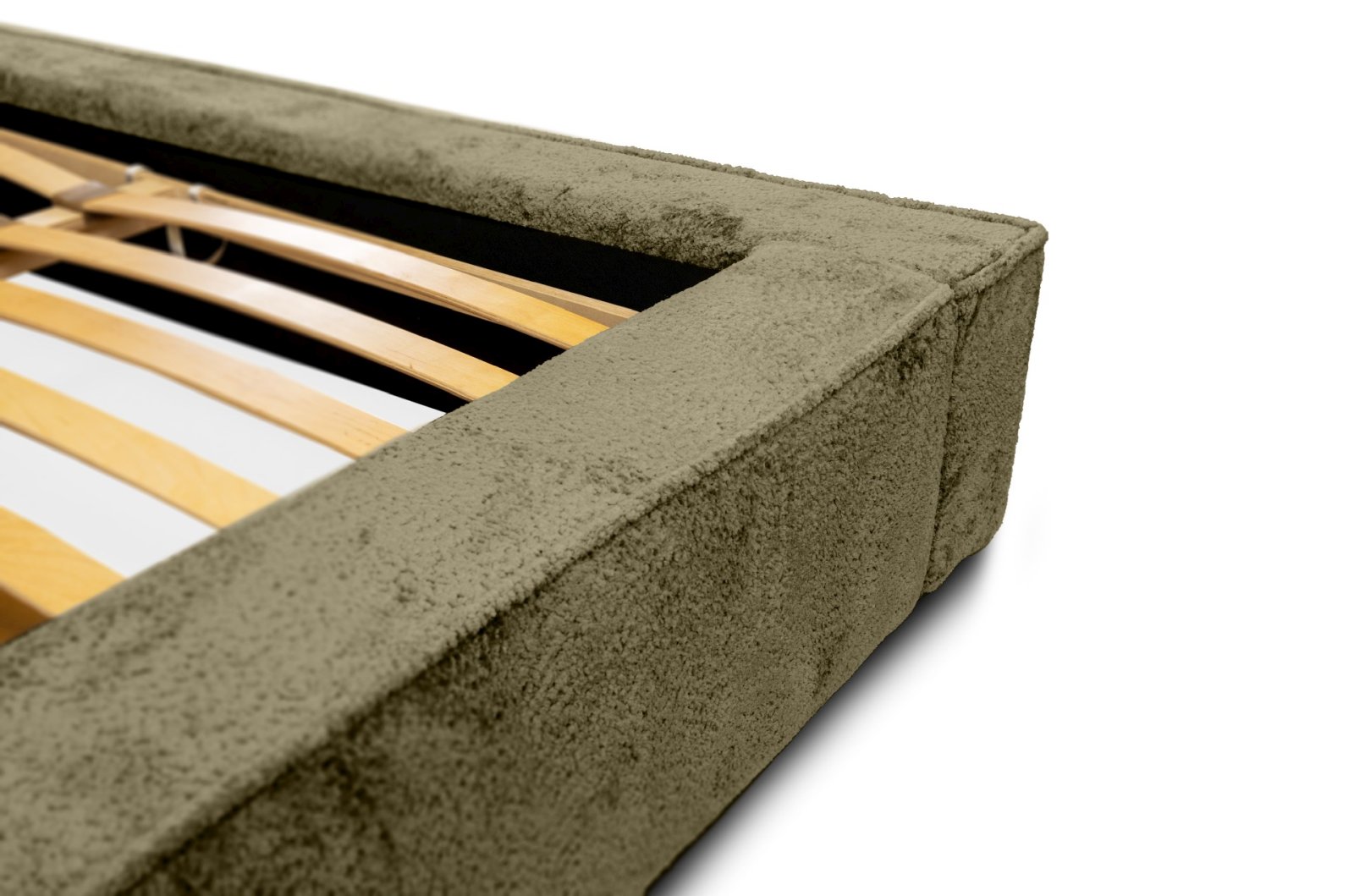 Polsterbett Calio Boucle 140x200 mit Metallrahmen Euphoria 11 Olive