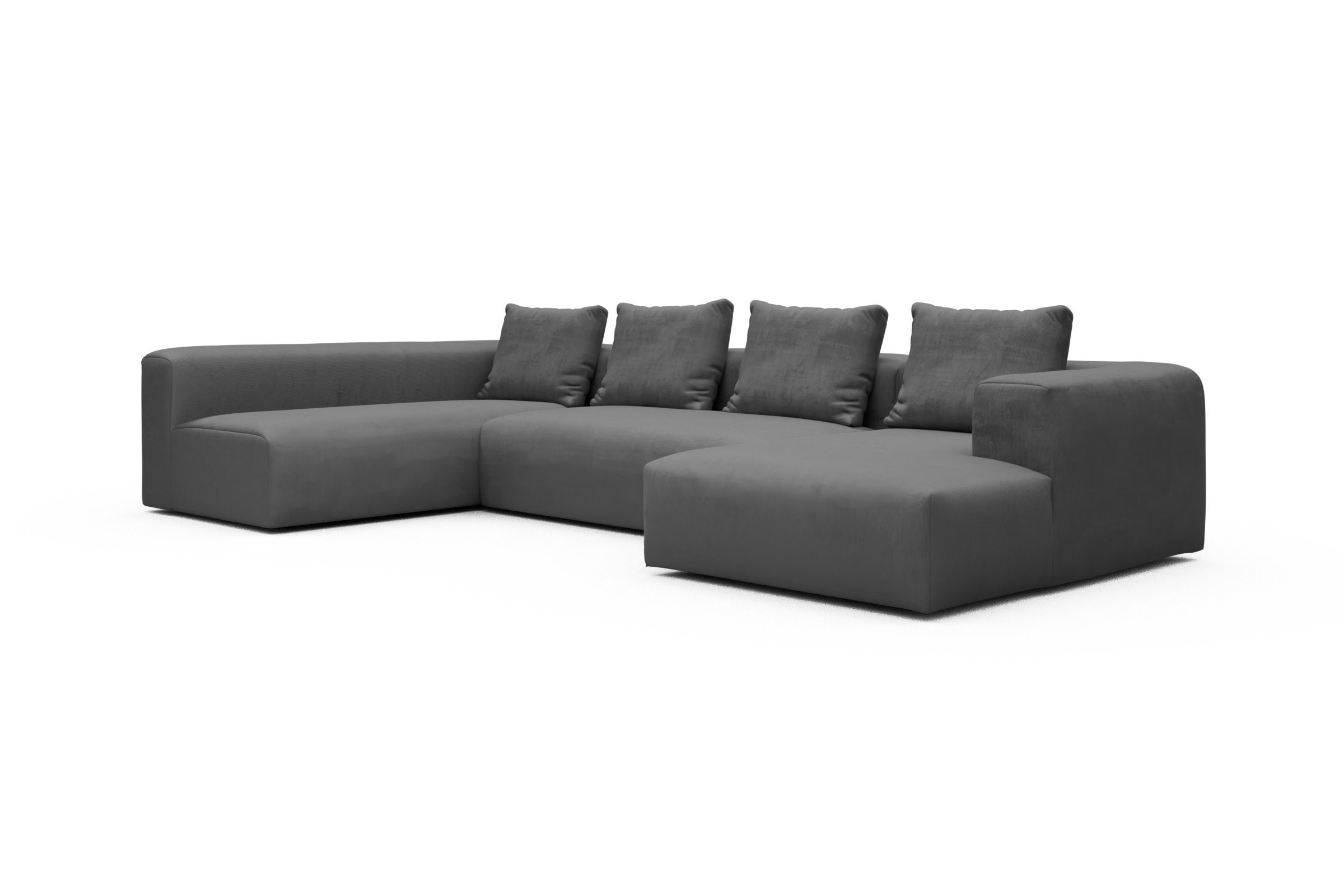 Wohnlandschaft Fred Chaiselongue rechts mit 2-Sitzer und lange Armlehne links Cordufine-Grey
