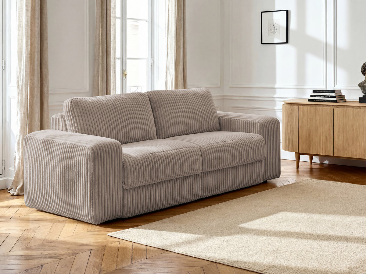 Bobochic Ibiza Schlafsofa 3-Sitzer Cordsamt Taupe, Liegefläche 140 × 196 cm