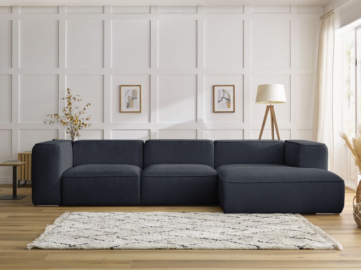 Bobochic Zephyr Ecksofa 349 × 165 cm Strukturstoff Dunkelblau Ecke rechts