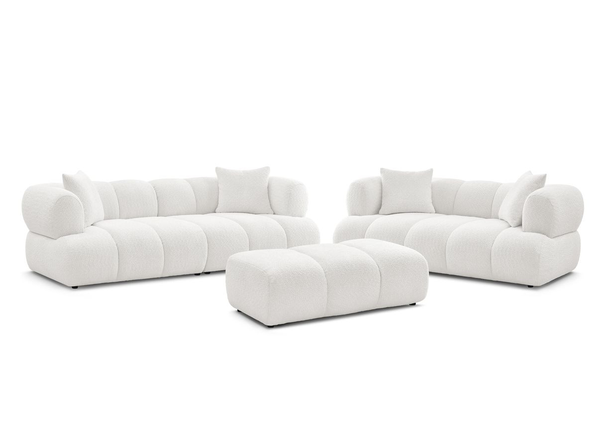 Bobochic Pamira Sofa 5-Sitzer mit Pouf Bouclé-Stoff Weiß