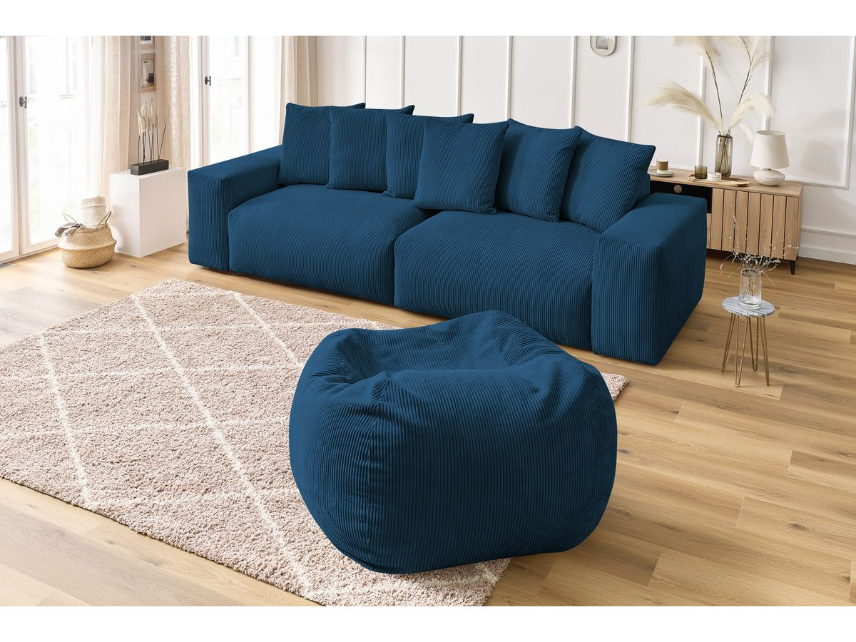 Bobochic Voltaire Sofa 5-Sitzer mit Pouf Cordsamt Dunkelblau