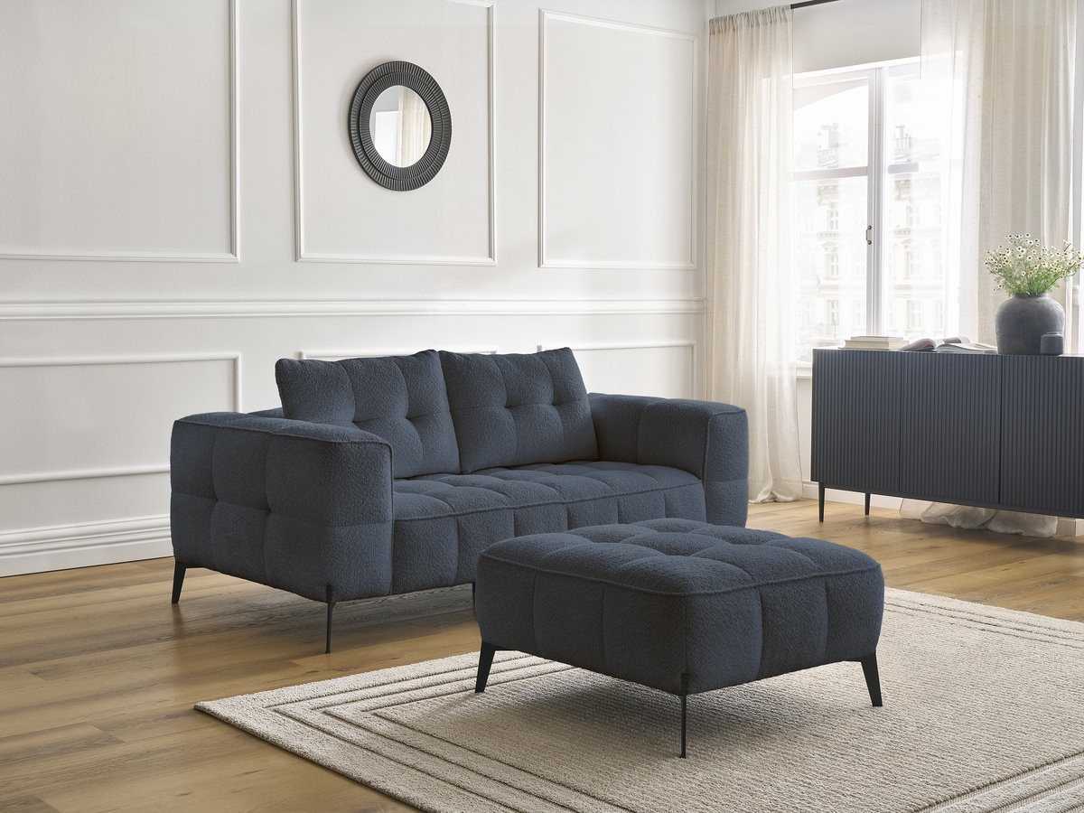 Bobochic Anis Sofa 2-Sitzer mit Pouf Bouclé-Stoff Dunkelblau